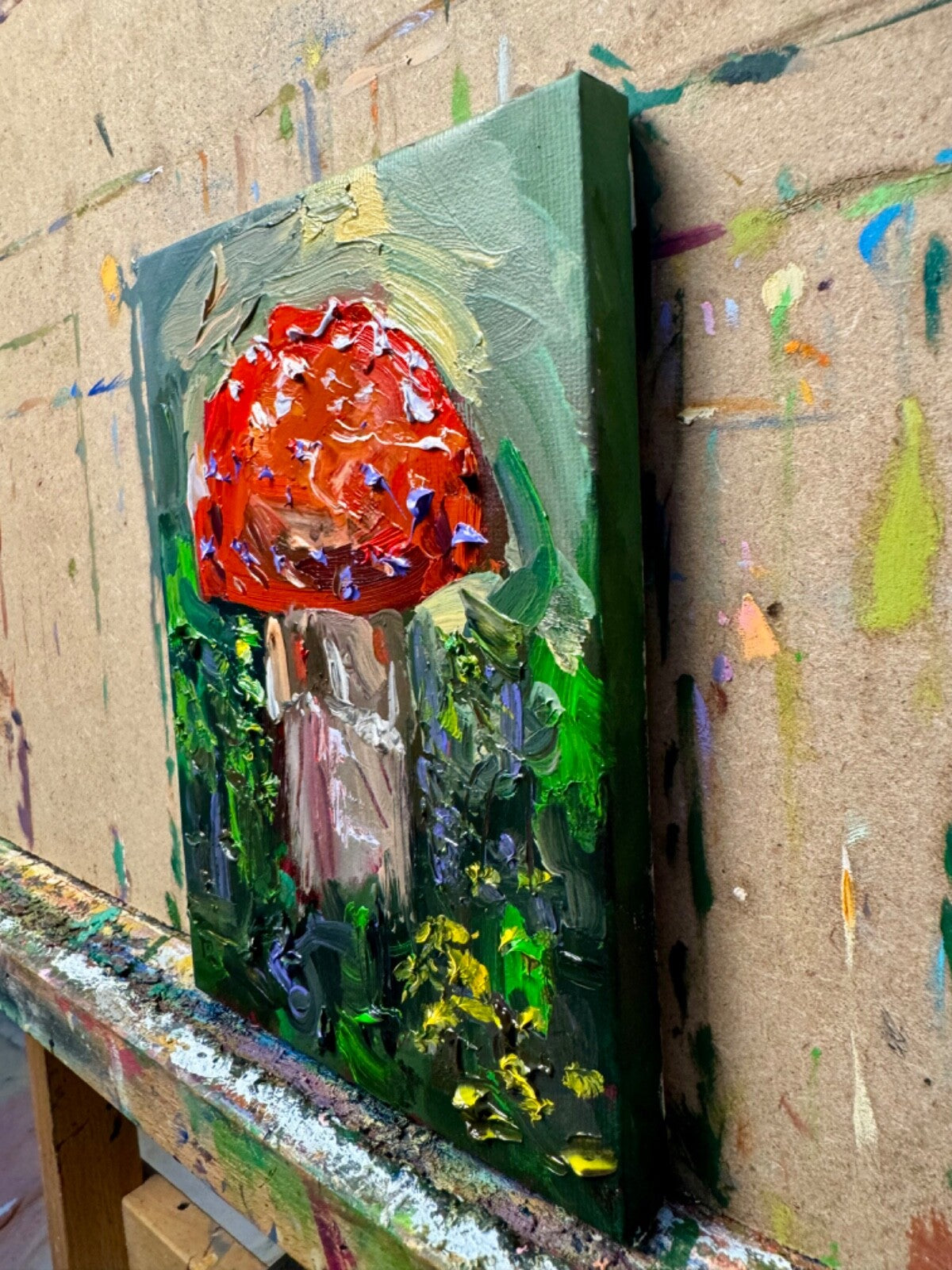 Red mushroom Oil painting ORIGINAL art Fly agaric Amanita forest artwork 5x7