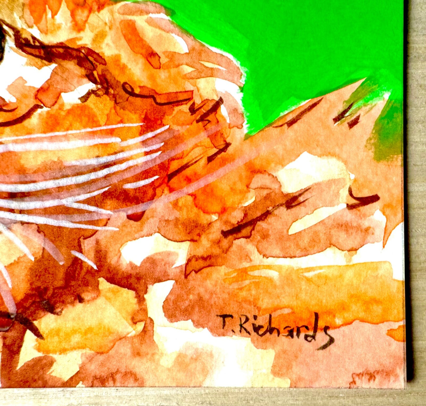 ORIGINAL Art WATERCOLOR Painting Red tabby cat Pet animal portrait Artwork 5x7"