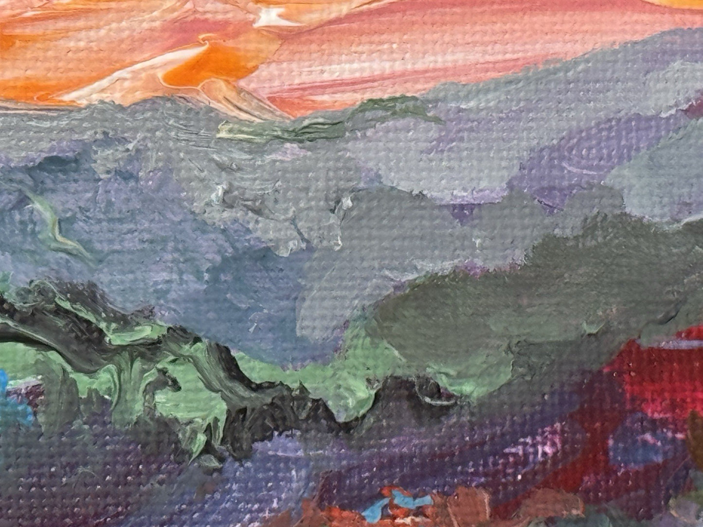 Acrylic painting ORIGINAL art Landscape sunset Mountain wildflower field 6x6