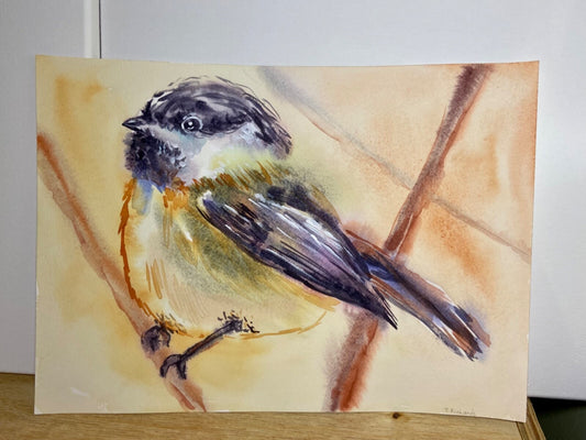 ORIGINAL Art watercolor painting Chickadee wall art Bird artwork 10.25x14.25”