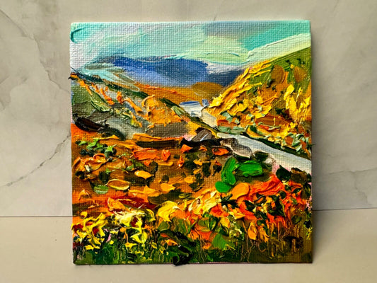 Oil Painting Franconia Notch Mountain landscape Original art Mini easel 4x4