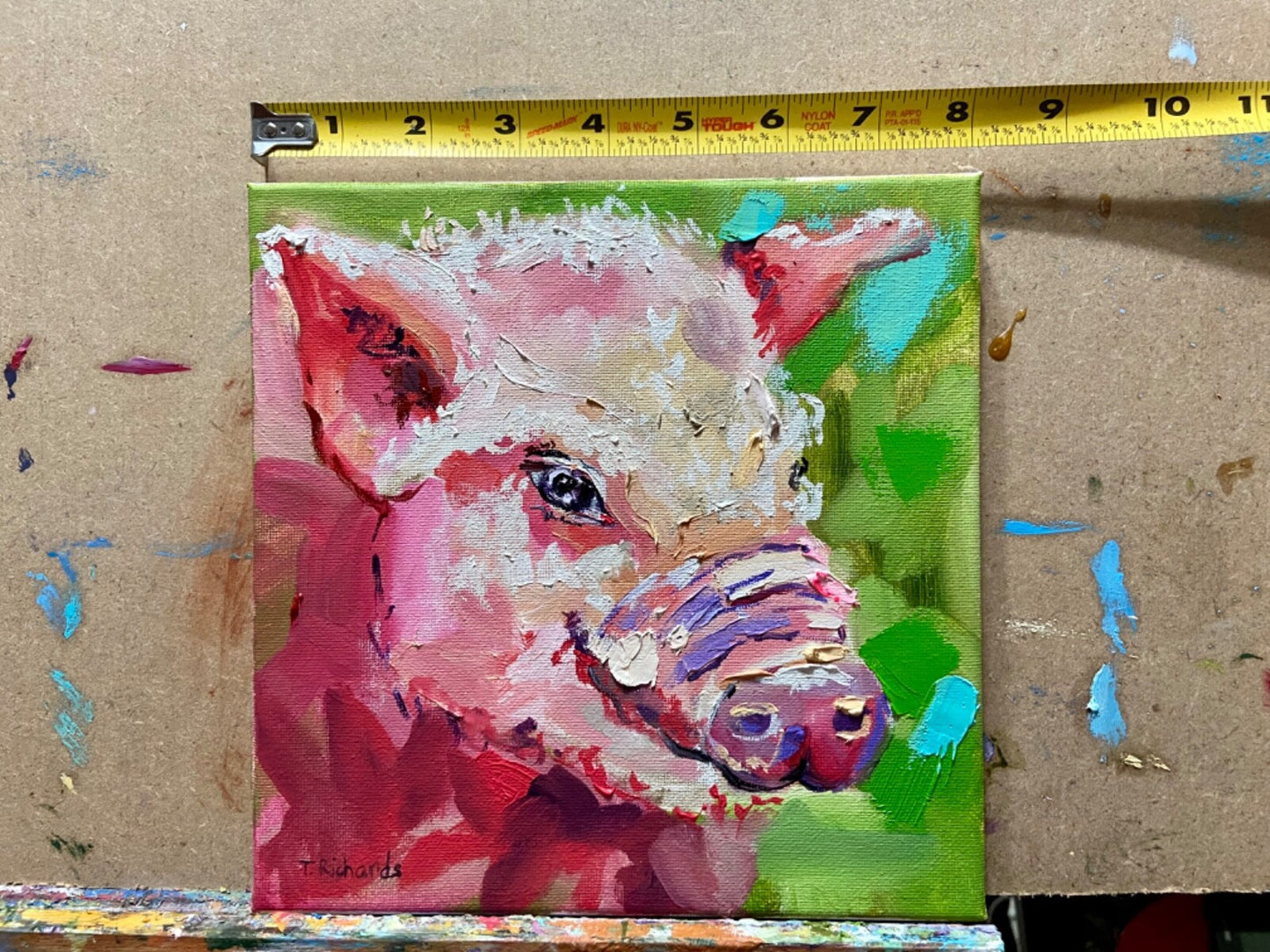 Oil painting Pig ORIGINAL art piglet Oil artwork Farm animal 8x8"