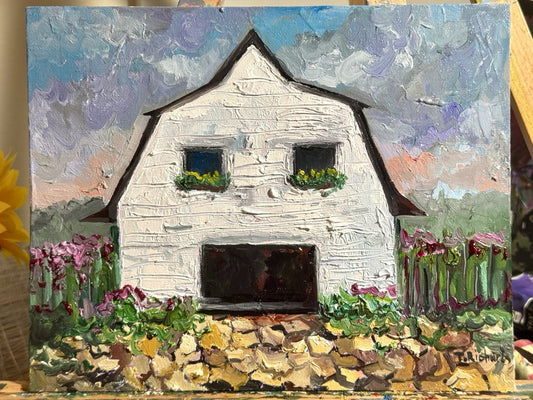 Farmhouse Oil painting ORIGINAL art Cottage House Flower Garden landscape 8x10