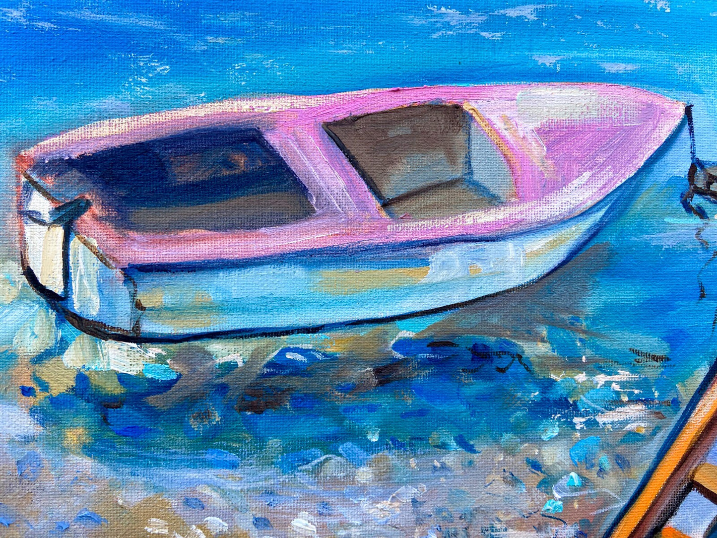 Boat Oil painting ORIGINAL art seascape lake marine ocean artwork signed 12x16"