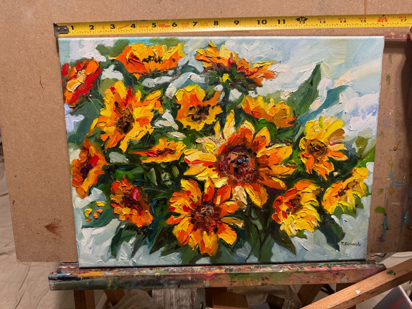 Oil painting ORIGINAL art Sunflower Flower Bouquet floral artwork signed 12x16"