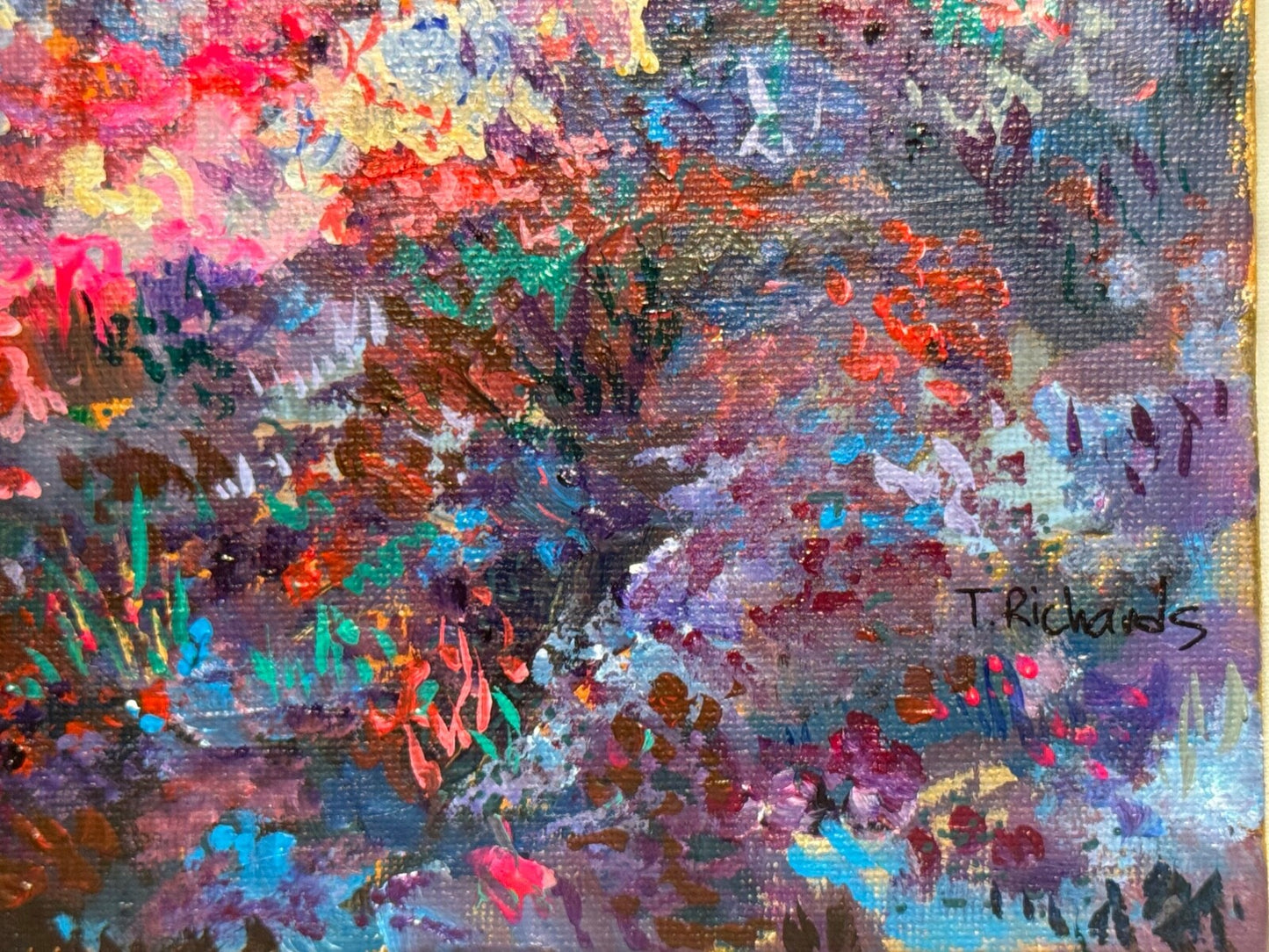Acrylic painting ORIGINAL art Landscape Sunrise wildflower field Mountain 8x8”