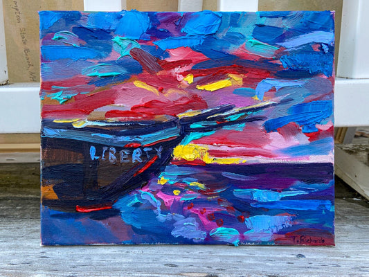 Oil painting ORIGINAL art Ocean boat artwork seascape marine Impasto 8x10"