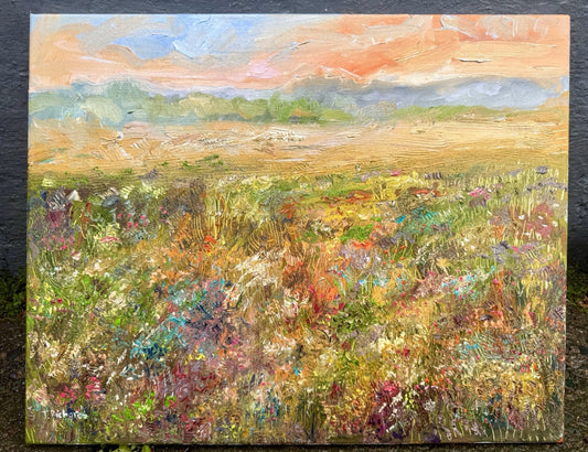 Oil painting ORIGINAL art Windflower field Landscape Floral Flowers 16x20”