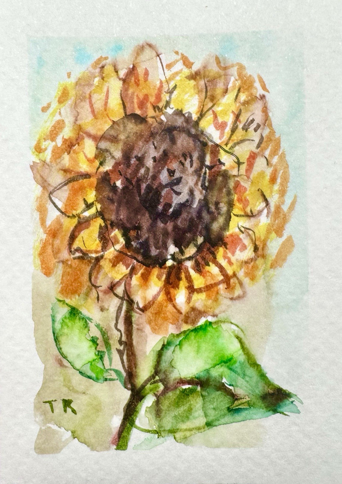 ACEO Watercolor Sunflower ORIGINAL Art ATC Painting Flower Floral Mini 2.5x3.5