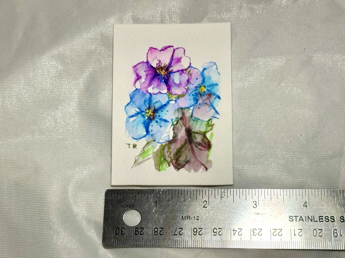 ACEO Watercolor Forget-me-nots ORIGINAL Art ATC Painting Flower Floral 2.5x3.5