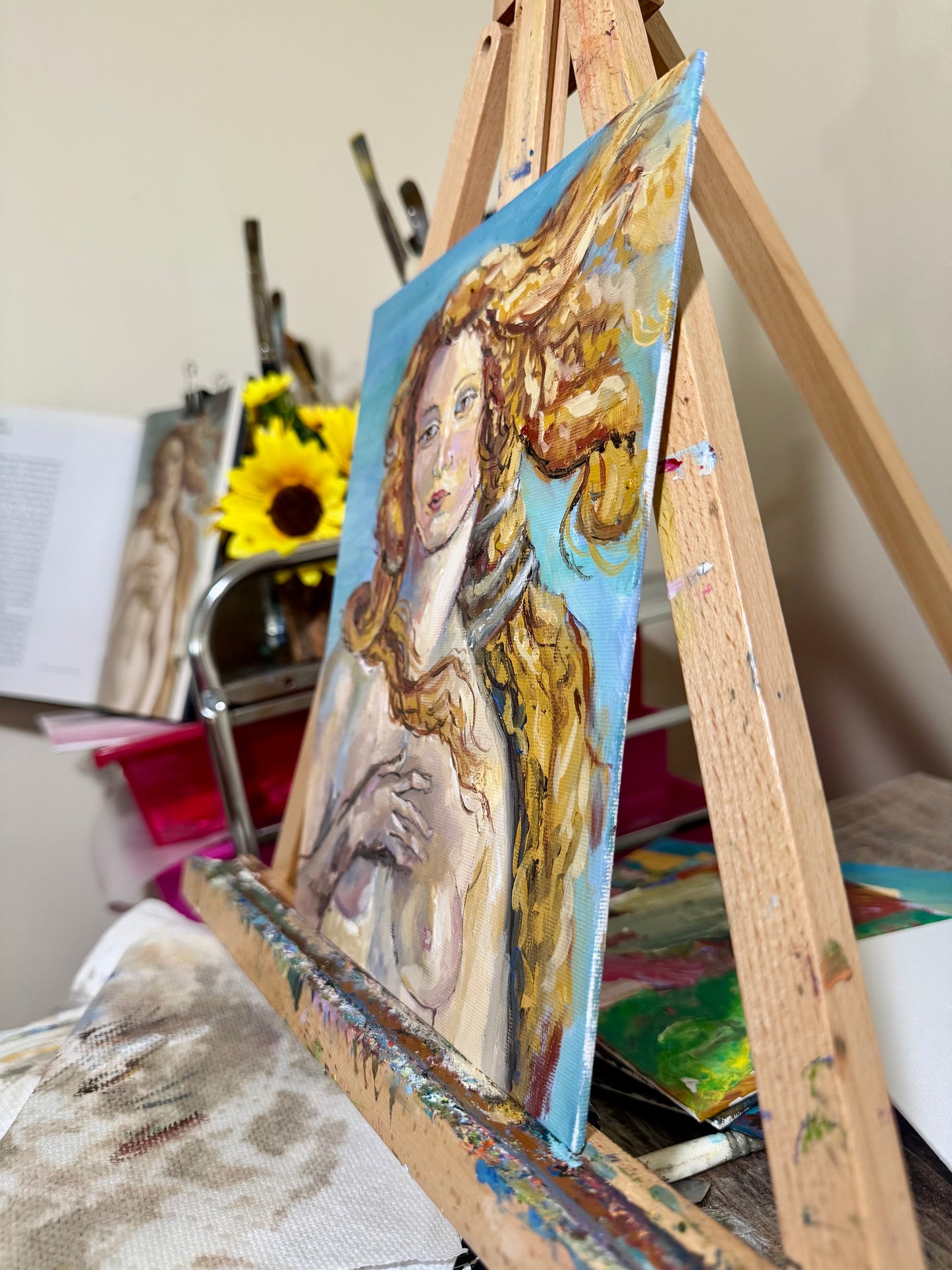 Venus Inspired Portrait Oil Painting, Original Art 8x10, Classical Figurative Wall Art, Blonde Nude Woman Mythical Feminine