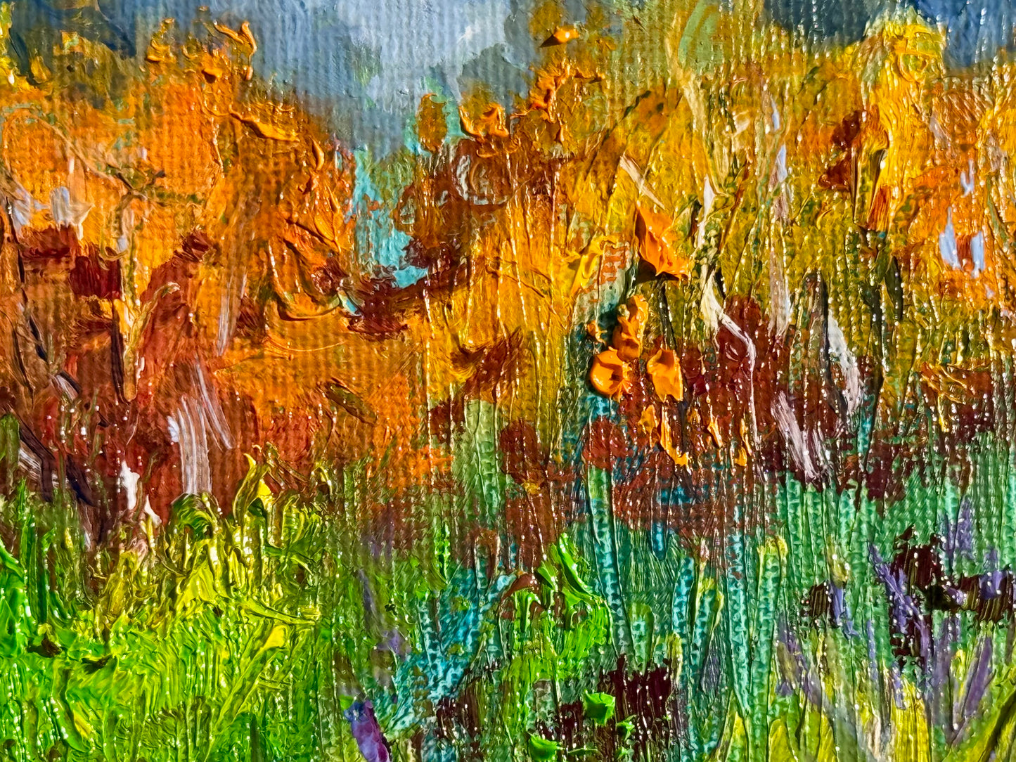 Autumn Oil Painting 5x7, Original Art Fall Landscape, Forest Field, Small Nature Art
