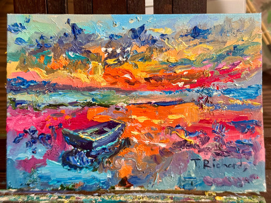 Boat Oil Painting, Original Art Seascape Artwork, 5x7 Ocean Coastal Marine, Nautical Wall Decor, Maine Fishing Boat