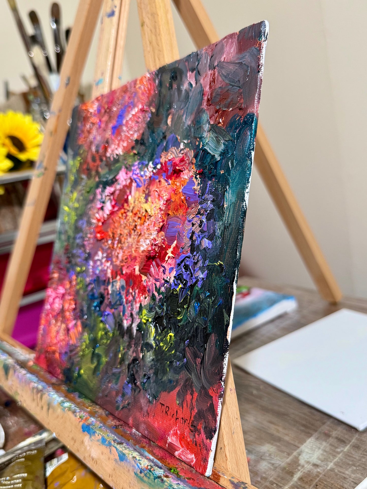 Red Marigolds Original Oil Painting 8x8", Floral Still Life Art, Bold Garden Flowers, Wall Decor Cottagecore Gift for Gardener