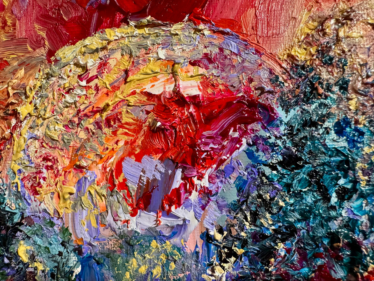 Original Oil Painting 9x12" – Blood Red Moon Gothic Night Forest – Pine Tree Wall Art Witchy Textured Expressionist Nature Artwork