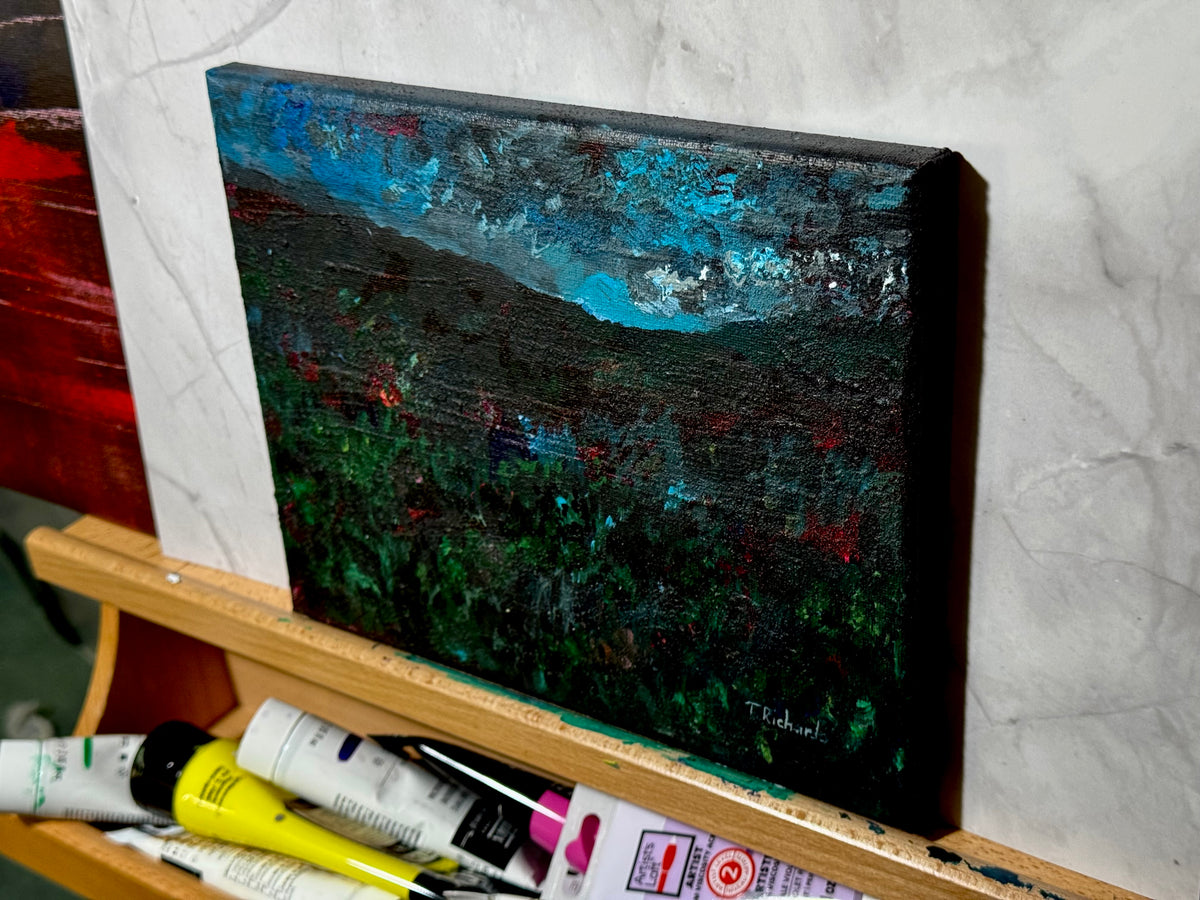 Blue Hour Acrylic Painting 8x10", Original Art Wildflower Night Field Landscape