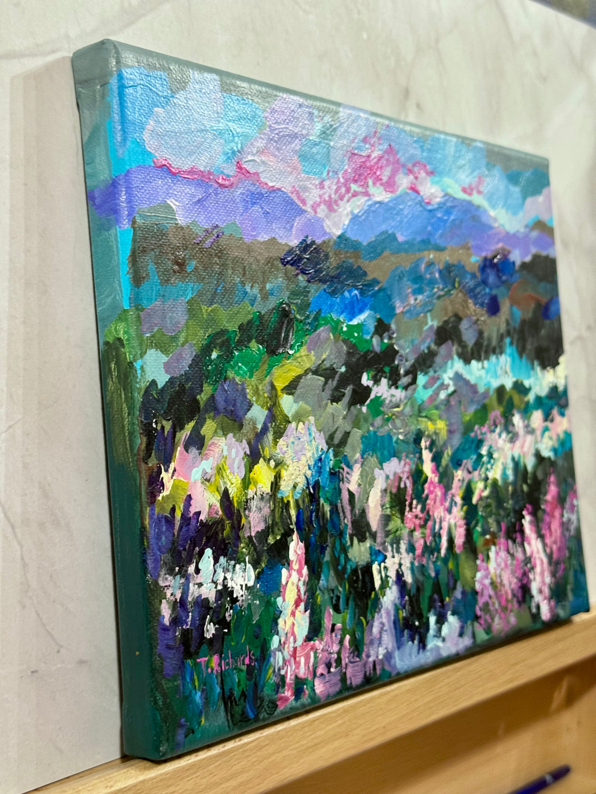 Blue Hour Acrylic Painting 8x10", Original Art Wildflower Evening Field Landscape