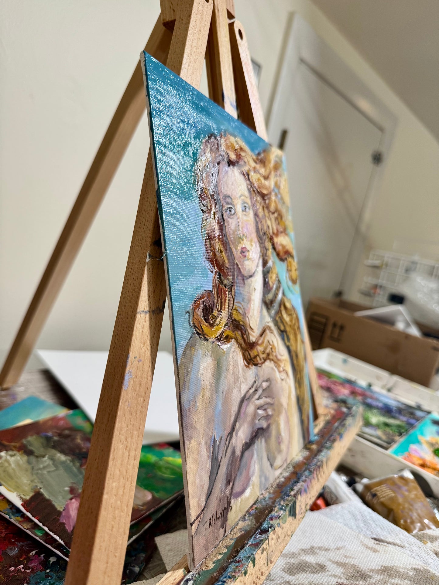 Venus Inspired Portrait Oil Painting, Original Art 8x10, Classical Figurative Wall Art, Blonde Nude Woman Mythical Feminine