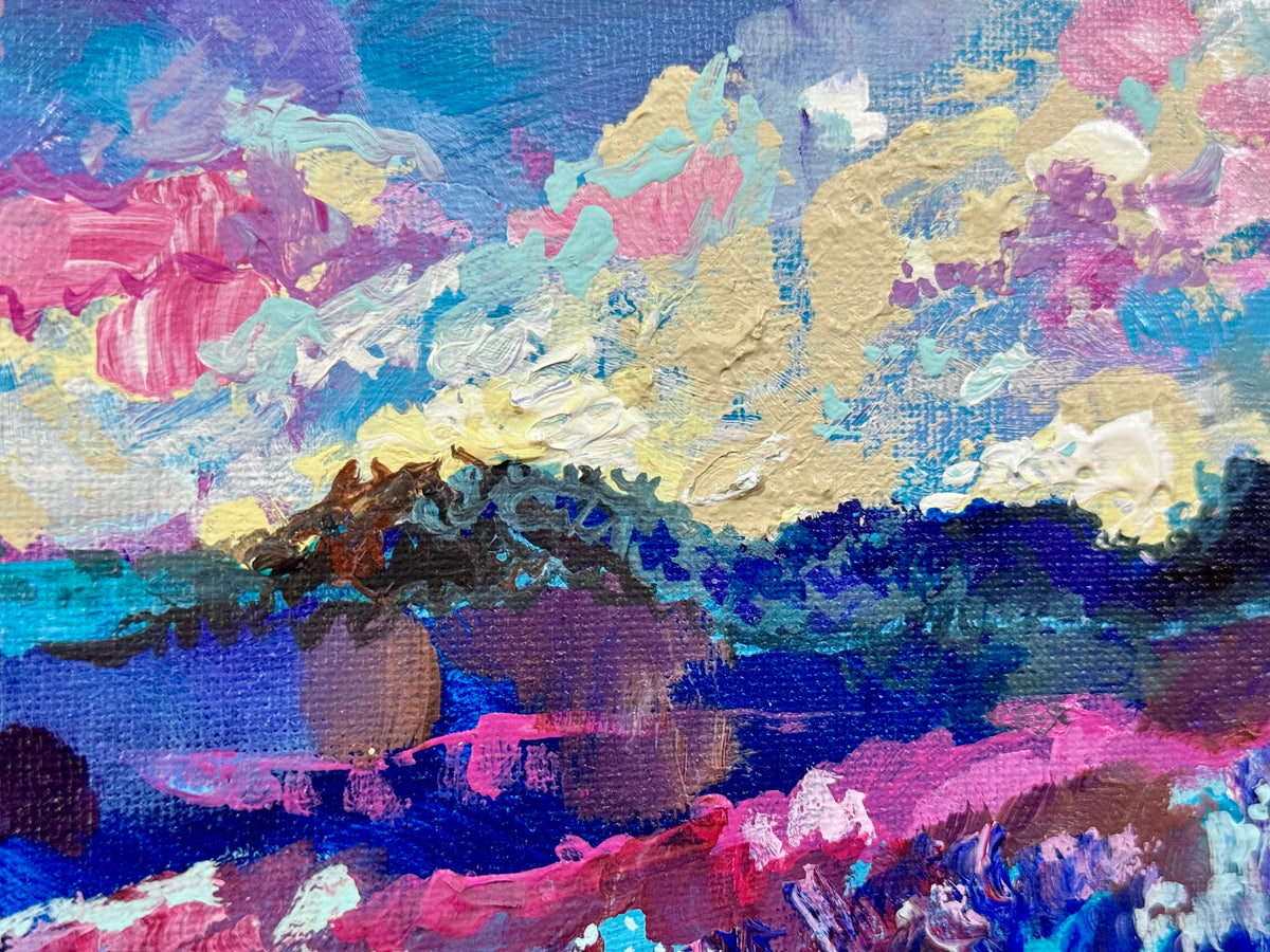 Blue Hour Acrylic Painting 8x10", Original Art Wildflower Evening Field Landscape