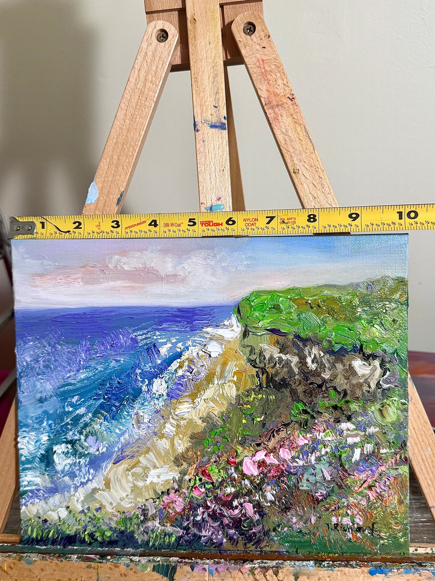 Original Oil Painting 8x10” – California Landscape Ocean Beach – Flower Meadow Field Canvas Panel Wall Art