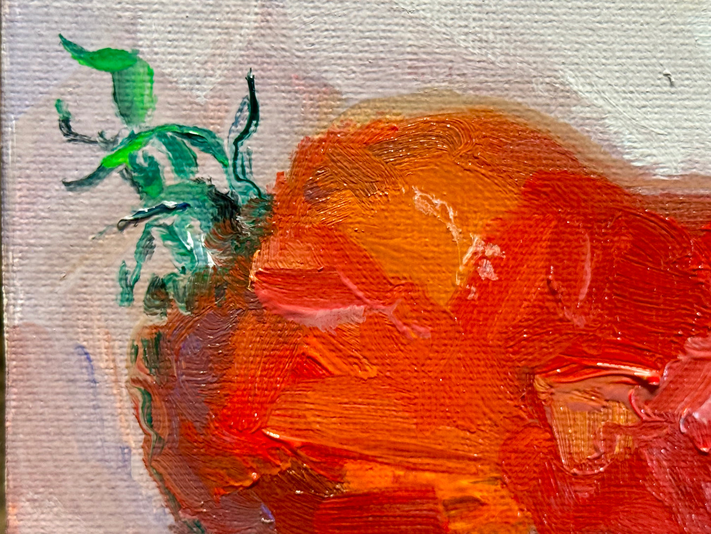 Opalka Paste Tomato Oil Painting 5x7, Original Art, Still Life Artwork, Small Food Wall Art, Kitchen Garden Heirloom Tomatoes