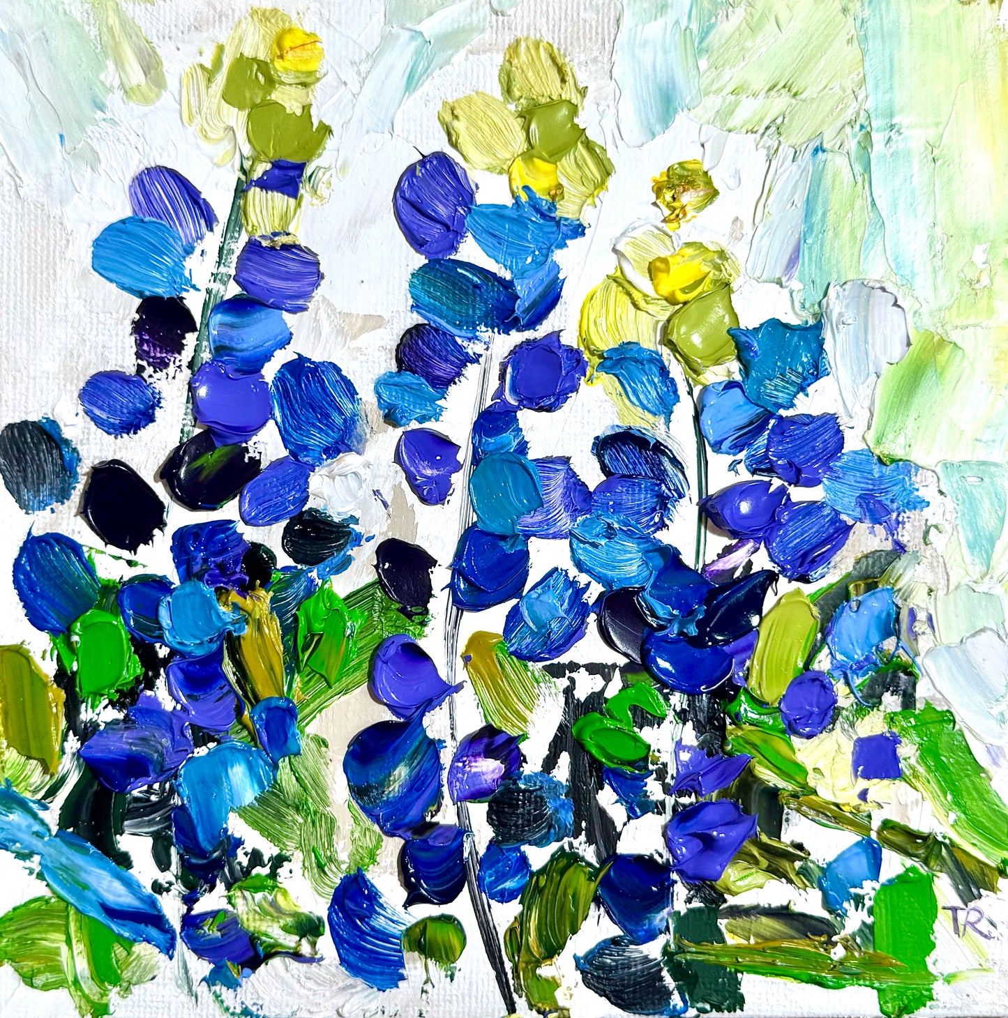 Original Oil Painting 6x6" – Three Lupines – Wildflower Floral Art – Blue Purple Flower Still Life – Nature Painting