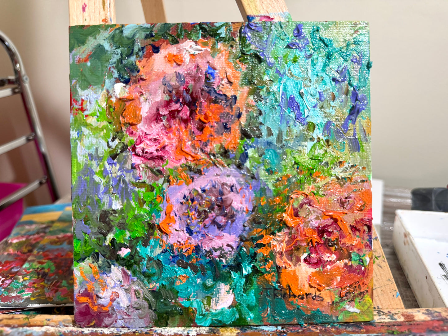 Peony Oil Painting 6x6, Original Floral Wall Art Small Botanical Still Life, Flower Peonies, Oil on Canvas Panel