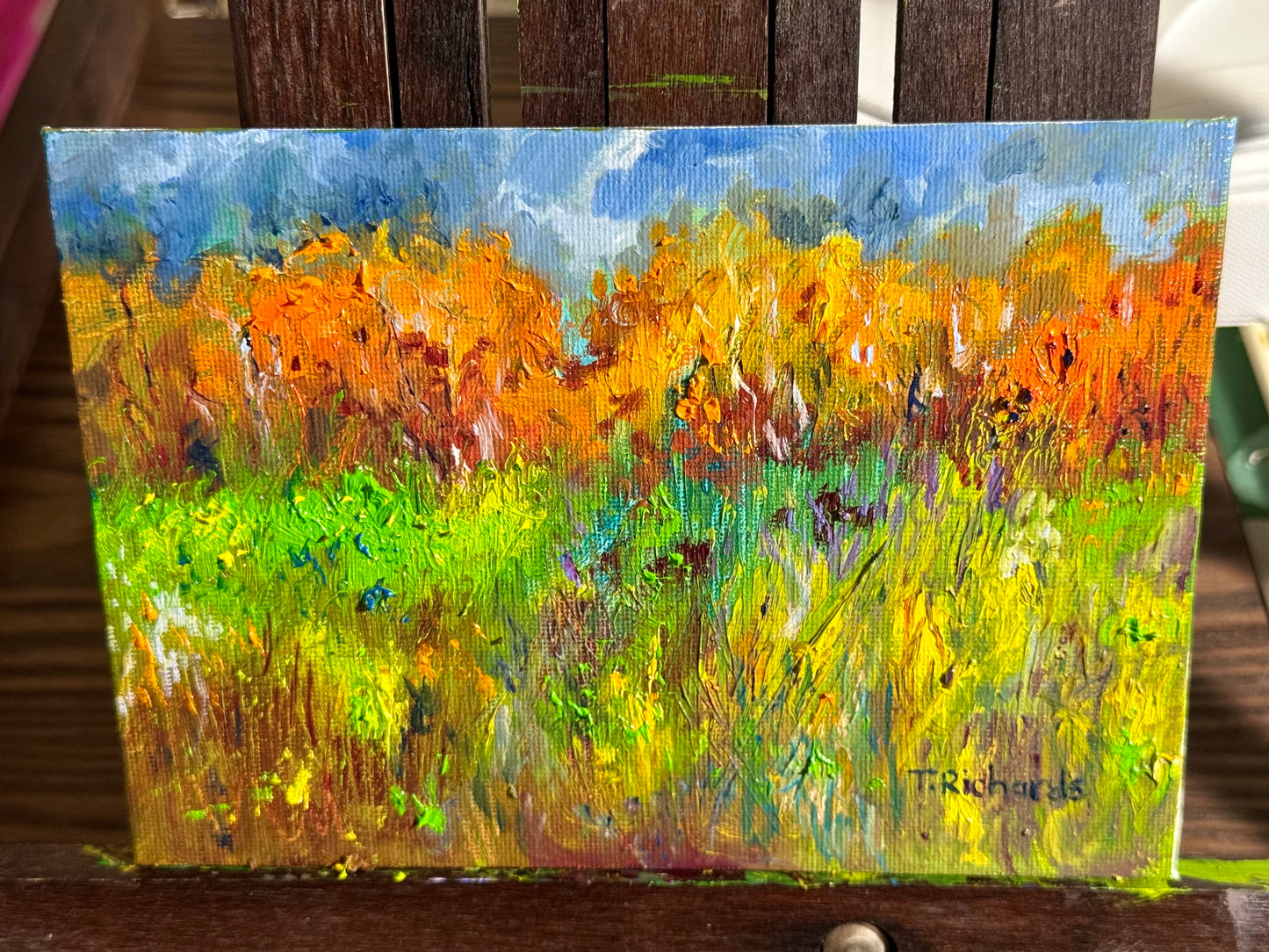 Autumn Oil Painting 5x7, Original Art Fall Landscape, Forest Field, Small Nature Art