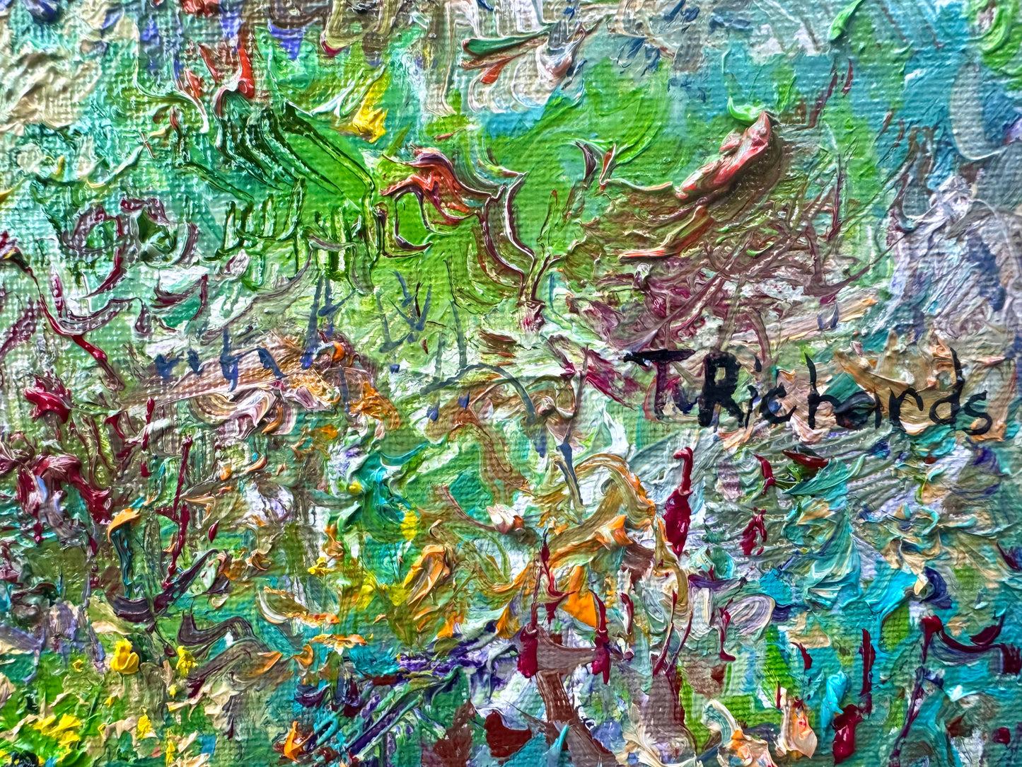 Original Oil Painting 18x24” Wildflower Landscape at Sunset – Floral Meadow and Forest Wall Art