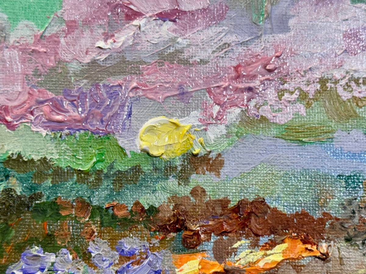 Wildflower Field Landscape Oil Painting 11x14", Original Art Meadow Art, Textured Nature Artwork