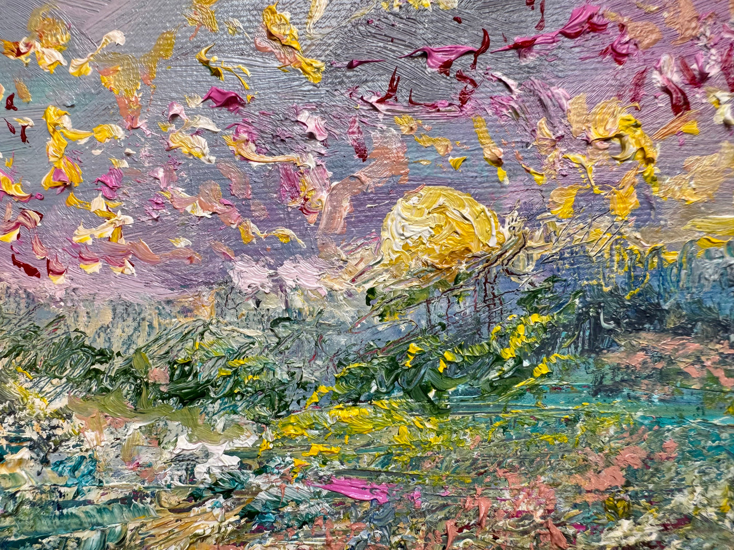 Sunrise Forest, Wildflower Landscape Field Original Art, 9x12 Oil Painting Artwork, Handmade Wall Art Nature Scene