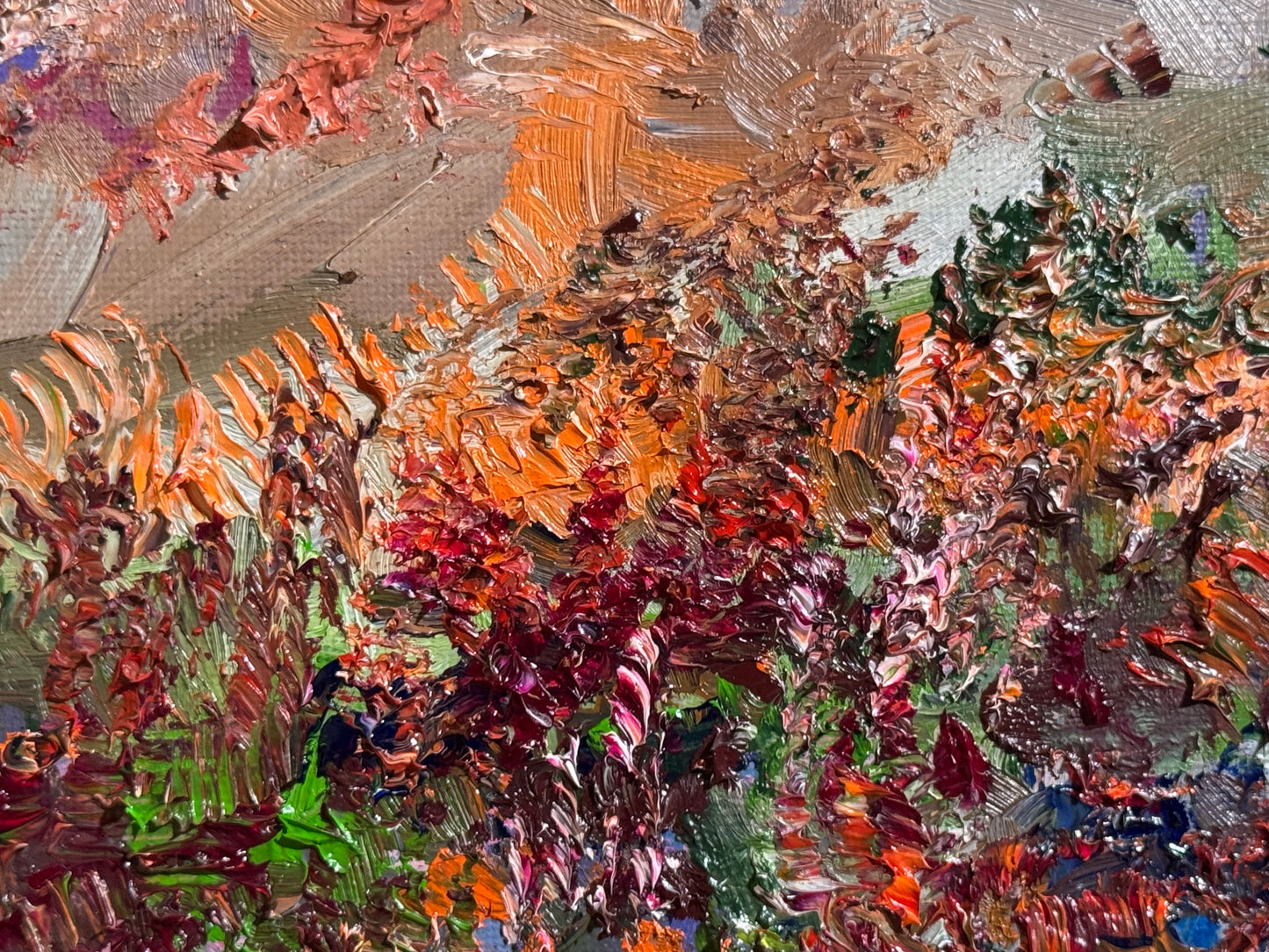 Original Oil Painting 8x10" – Windflower Field Landscape – Brown Meadow Wall Art – Nature Scene Oil on Canvas Panel Abstract Style