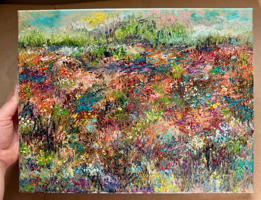 Wildflower Landscape Oil Painting 11x14, Abstract Forest Meadow Floral Art, Handmade Canvas Wall Decor, Expressionist Nature Scene