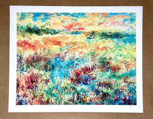 Meadow Archival PRINT Signed, Sunset Meadow Wall Art, Nature Landscape Painting Reproduction, Wildflower Field Decor