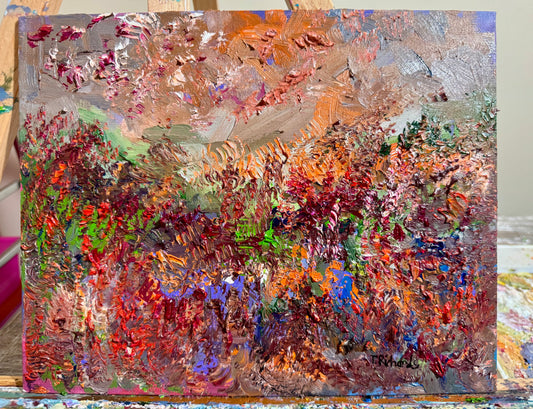 Original Oil Painting 8x10" – Windflower Field Landscape – Brown Meadow Wall Art – Nature Scene Oil on Canvas Panel Abstract Style