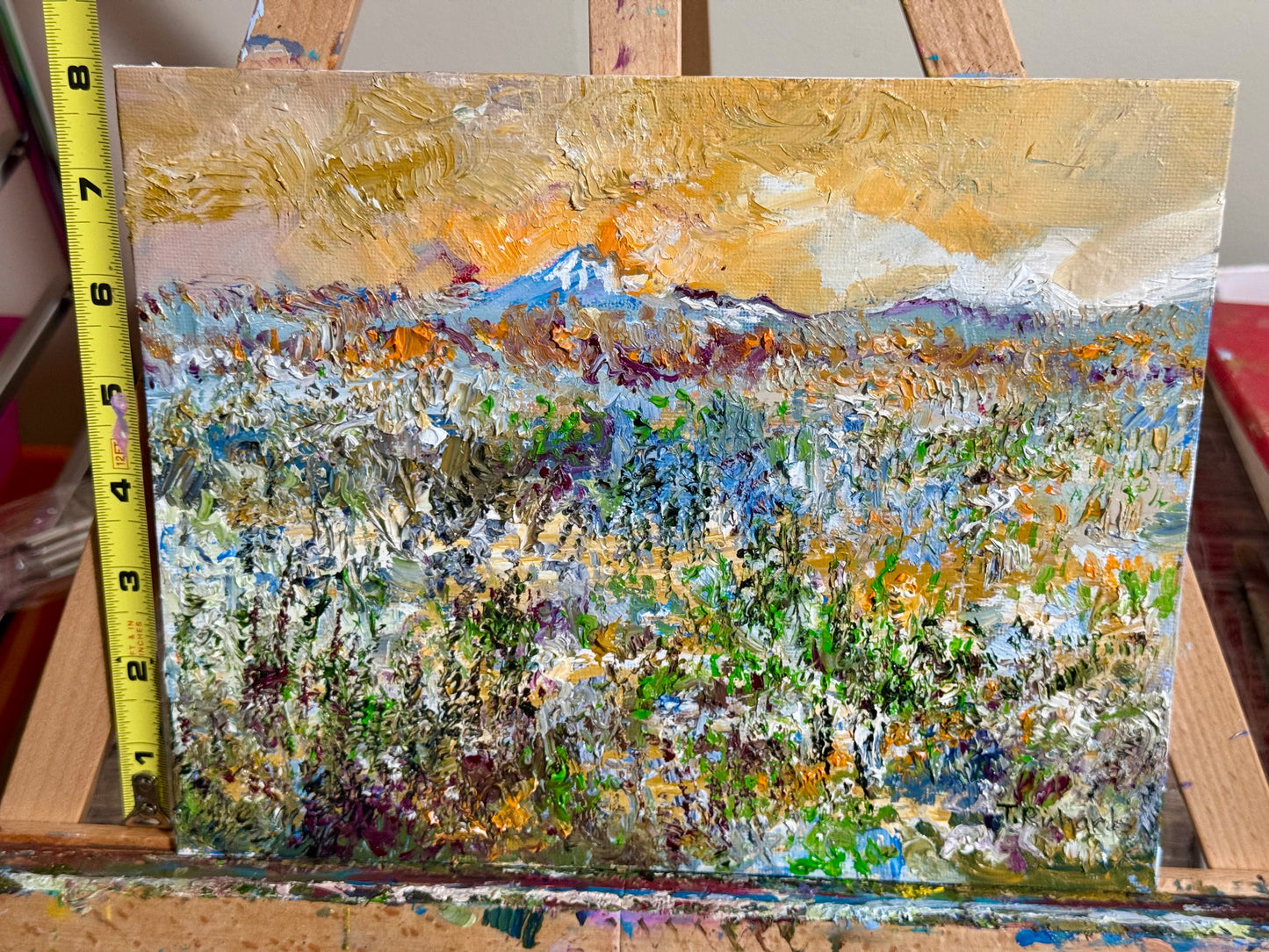 Original Oil Painting 8x10" – Wildflower Meadow Sunset – Mountain Landscape – Floral Nature Scene – Canvas Panel Wall Art