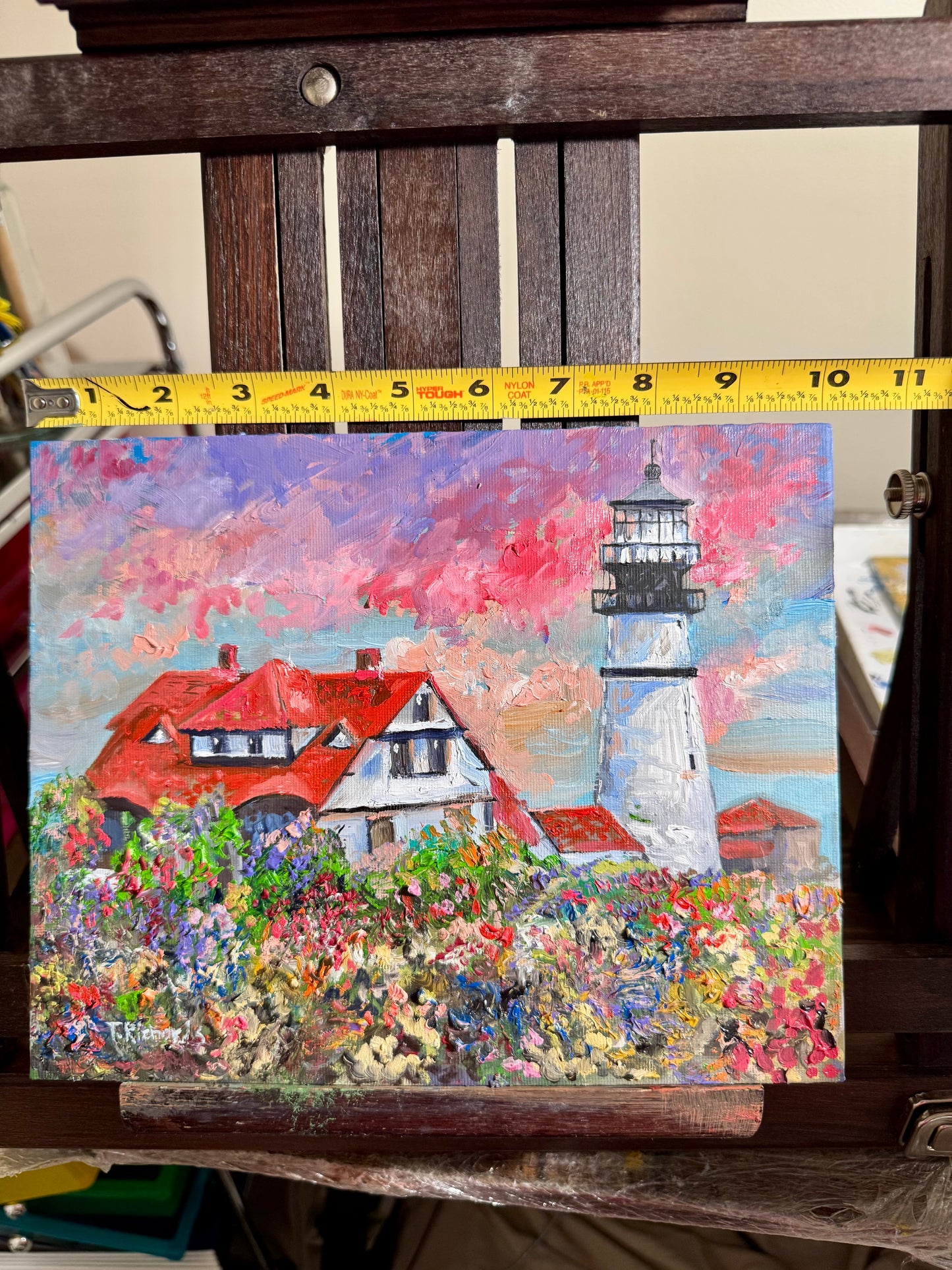 Portland Head Light Oil Painting 8x10, Original Maine Lighthouse Art, Coastal Ocean Landscape, Nautical Wall Decor Seascape Beach Artwork