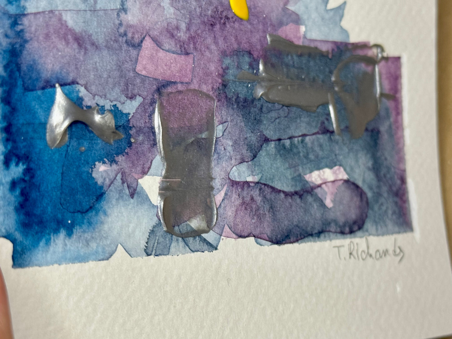 Blue Hour Abstract Painting Original Art Night Landscape, Acrylic on Paper 3.5x5”