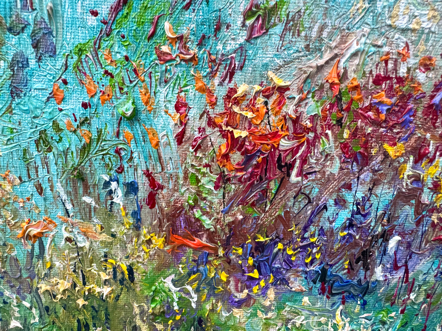 Original Oil Painting 18x24” Wildflower Landscape at Sunset – Floral Meadow and Forest Wall Art