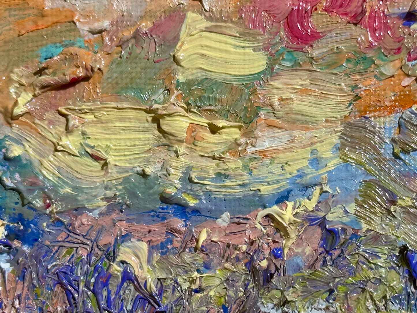 Sunset Oil Painting 8x8, Original Art, Wildflower Field Artwork, Pink Sky Landscape, Nature Wall Decor