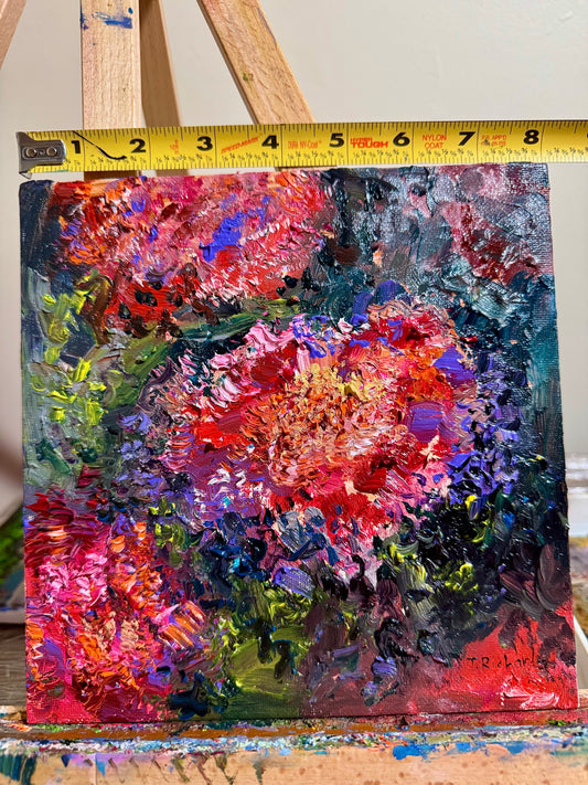 Red Marigolds Original Oil Painting 8x8", Floral Still Life Art, Bold Garden Flowers, Wall Decor Cottagecore Gift for Gardener