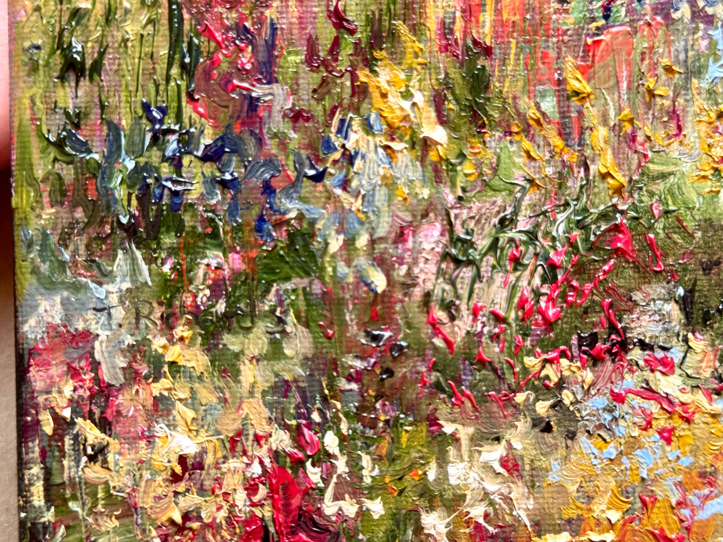 Fall in Maine Oil Painting 9x12", New England Landscape, Red Trees Forest and Wildflower Field, Stretched Canvas Wall Art