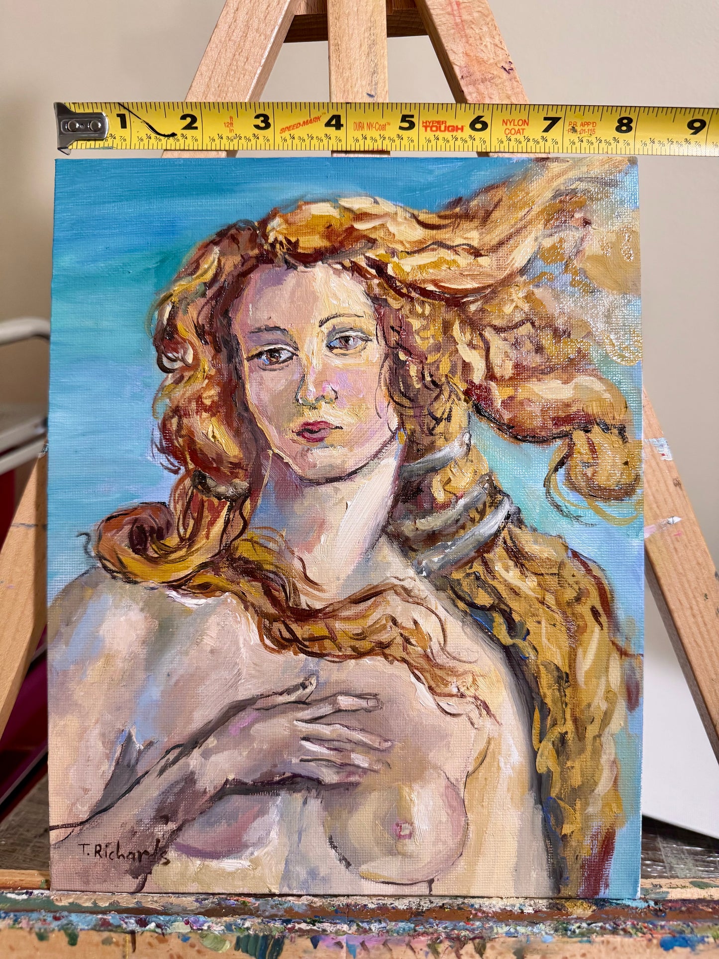 Venus Inspired Portrait Oil Painting, Original Art 8x10, Classical Figurative Wall Art, Blonde Nude Woman Mythical Feminine