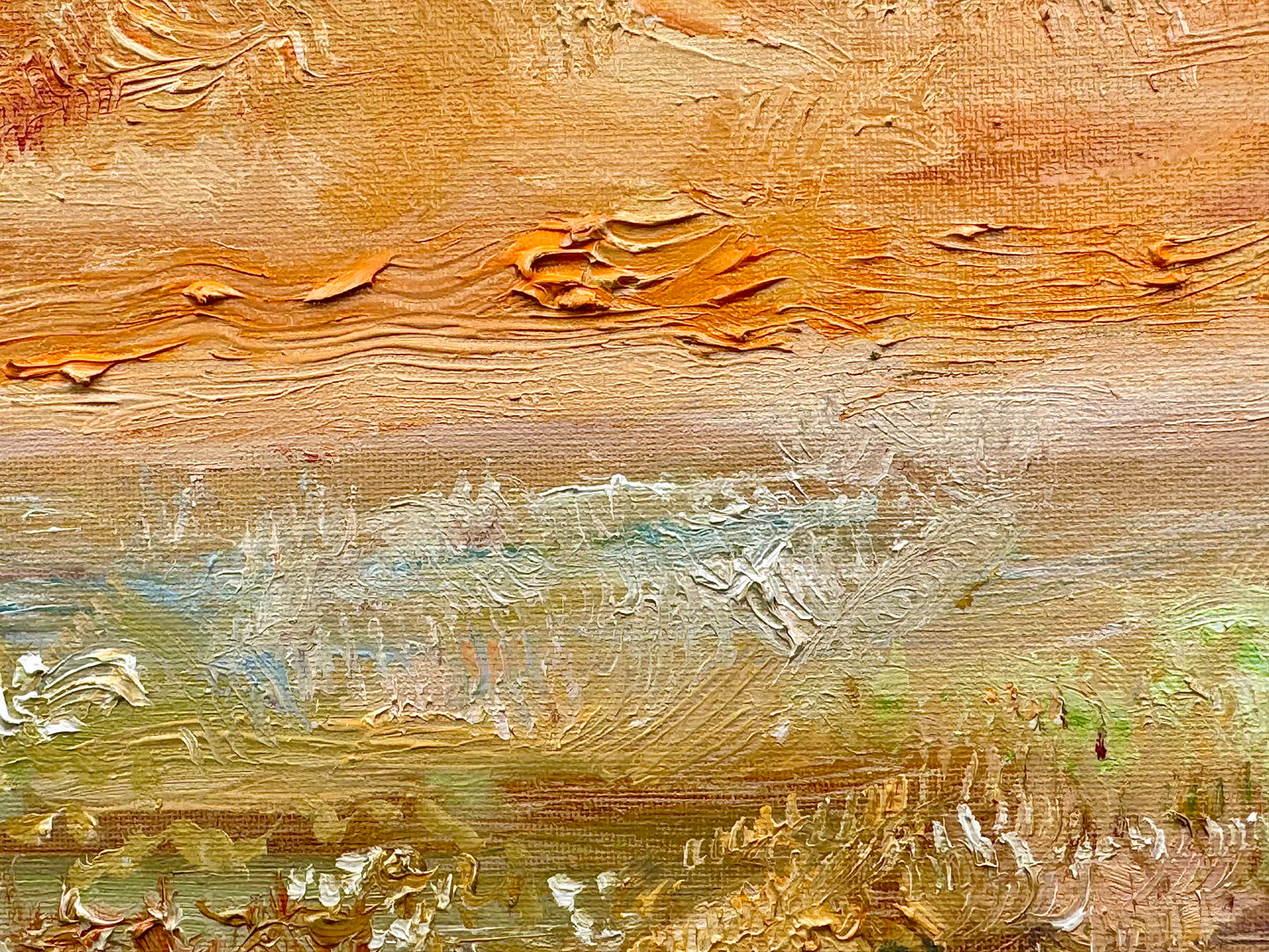 Wildflower Landscape Oil Painting Original Art 15x30” – Meadow Wall Art on Canvas – Earthy Nature Scene