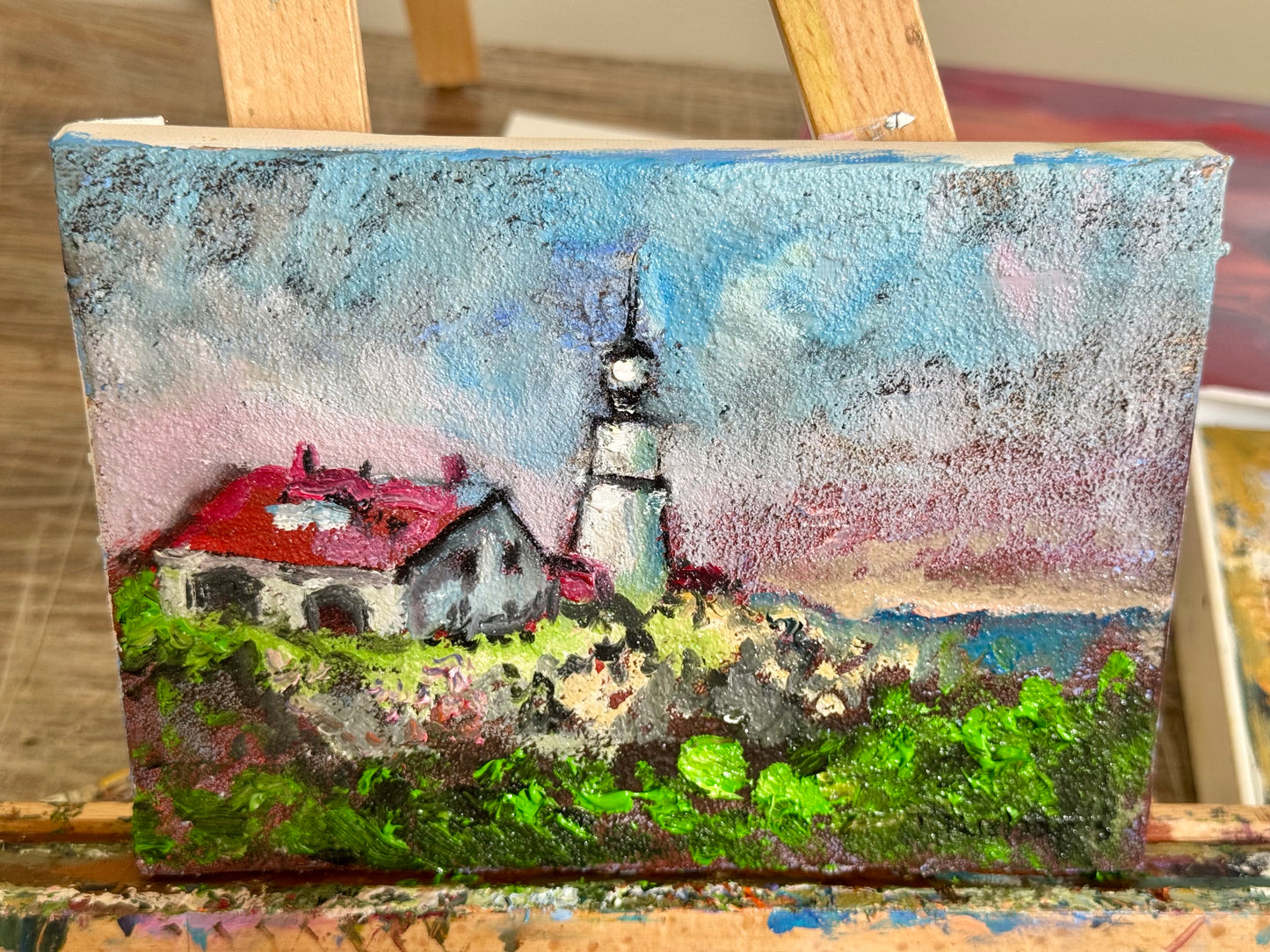 Original Oil Painting 5x7" – Portland Head Light Maine – Coastal Landscape Wall Art – Seascape on Canvas Home Decor Artwork