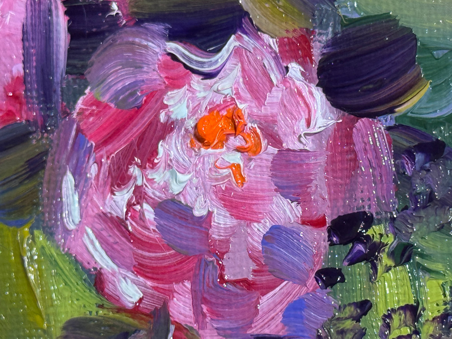 Original Oil Painting 6x6” — Pink Peony and Bud Floral Wall Art Small Flower Still Life Botanical Artwork Canvas Panel Gift for Her
