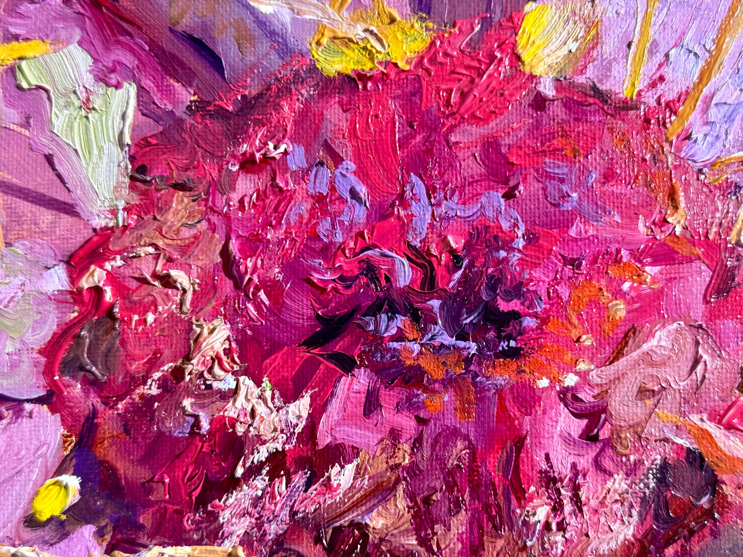 Pink Zinnia Oil Painting 20x20", Original Art Floral Wall Art, Large Flower Botanical Artwork