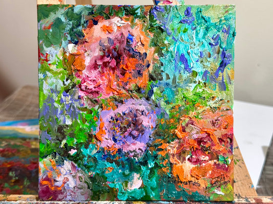 Peony Oil Painting 6x6, Original Floral Wall Art Small Botanical Still Life, Flower Peonies, Oil on Canvas Panel