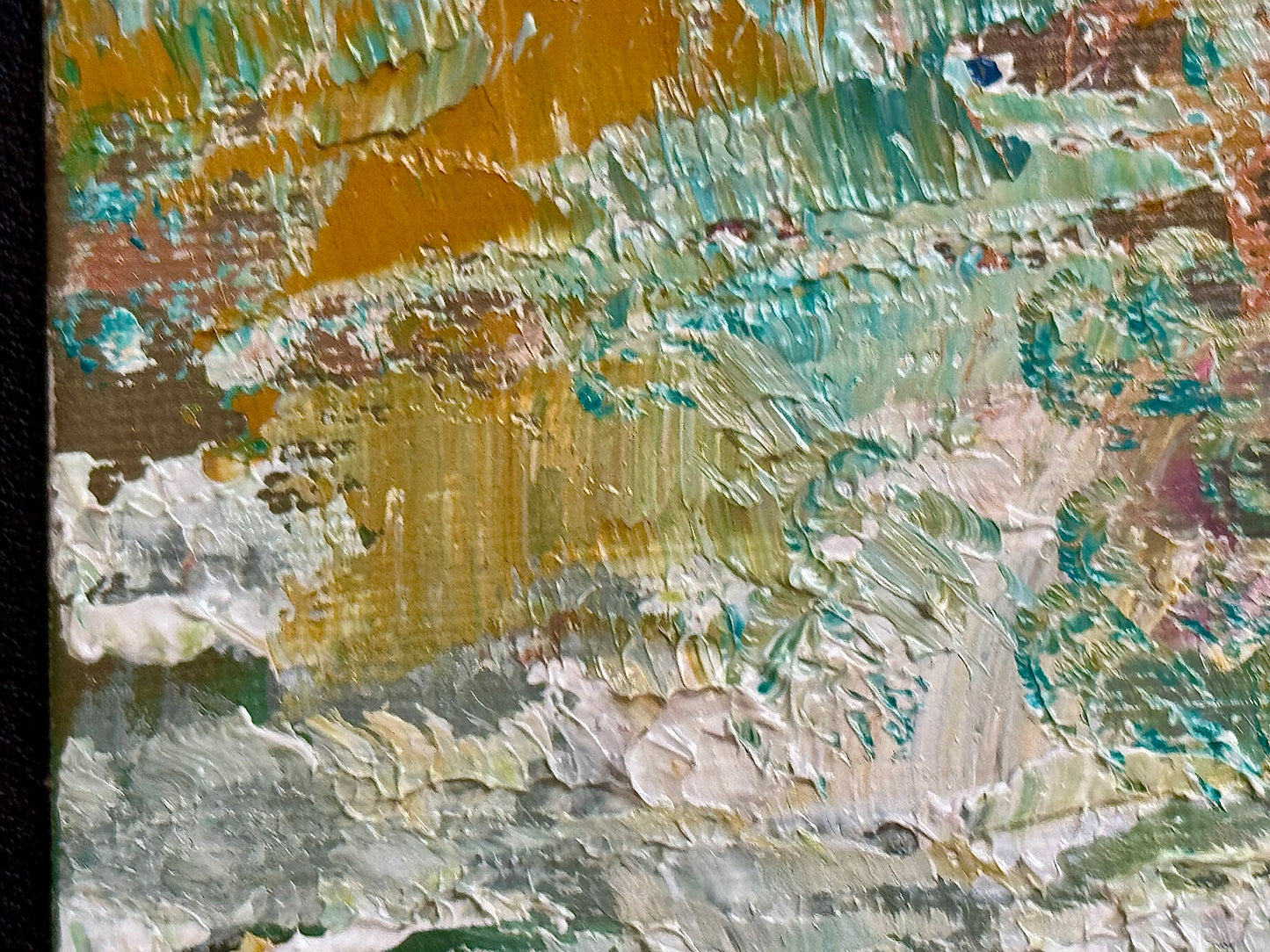 Original Oil Painting 6x6" – Sunrise Ocean Seascape – Ocher and Blue Coastal Art – Small Landscape on Canvas Panel – Sea Wall Decor