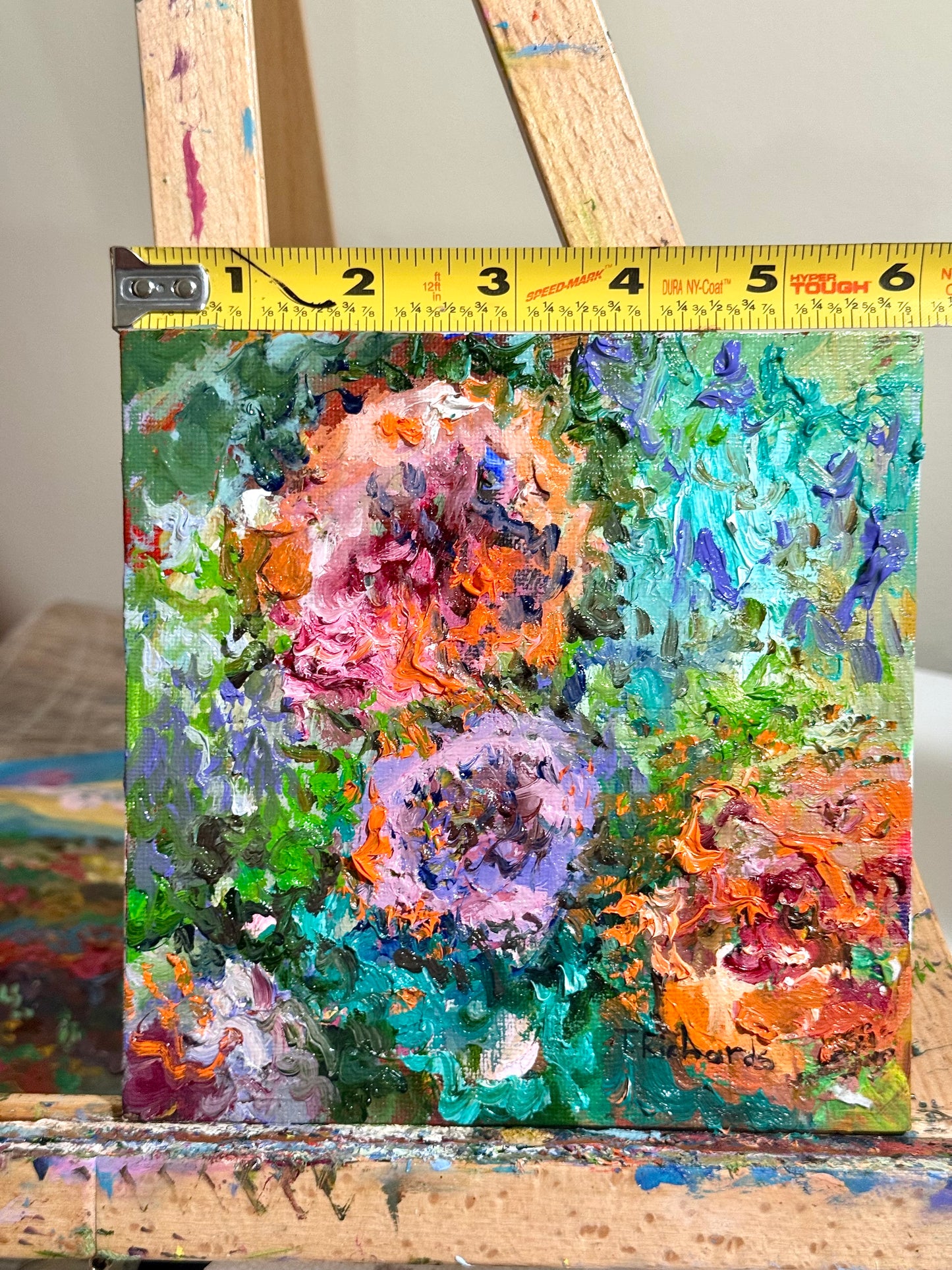 Peony Oil Painting 6x6, Original Floral Wall Art Small Botanical Still Life, Flower Peonies, Oil on Canvas Panel